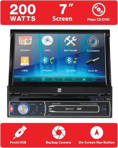 Dual Electronics XDVD179BT 7 بوصة بمحرك قابل للطي LED شاشة تعمل باللمس وراديو ستيريو للسيارة DIN واحد | سي دي/دي في دي | مساعد الضغط والتحدث | إدخال الكاميرا الاحتياطية | بلوتوث | تشغيل وشحن USB in Kuwait