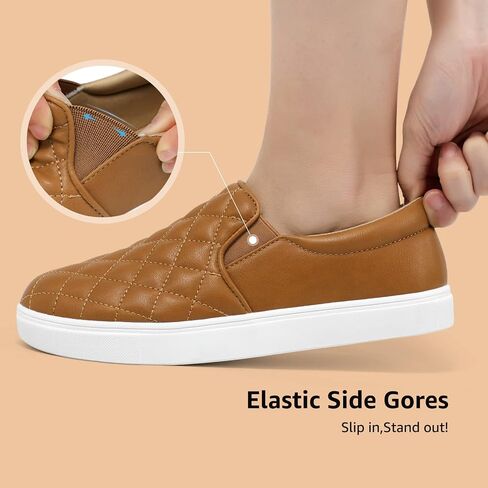 STQ Slip On Shoes for Women Quilted Fashion Sneakers | Non-Slip TPR Sole, Faux Leather Upper, Cushioned Insole, Blister-Free Heel, Perfect for Spring & Fall Outfits in Saudi Arabia