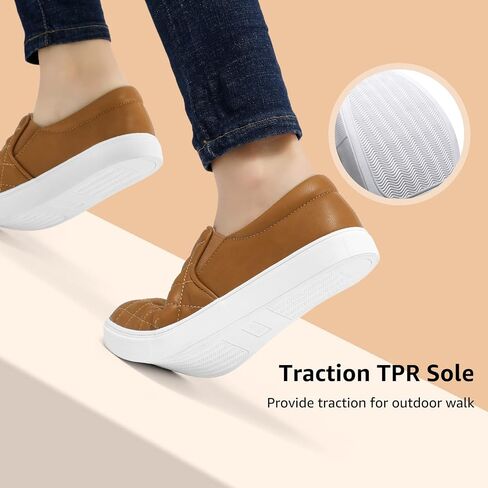 STQ Slip On Shoes for Women Quilted Fashion Sneakers | Non-Slip TPR Sole, Faux Leather Upper, Cushioned Insole, Blister-Free Heel, Perfect for Spring & Fall Outfits in Saudi Arabia