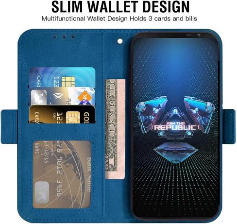 Asuwish متوافق مع Asus ROG Phone 5/5 Pro/5s/5s Pro/5 Ultimate Wallet Case وواقي شاشة من الزجاج المقسى وحامل بطاقات قلاب وغطاء هاتف لملحقات الهاتف ROG Phone5 Phone5s والنساء والرجال باللون الأزرق in Saudi Arabia