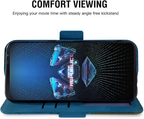 Asuwish متوافق مع Asus ROG Phone 5/5 Pro/5s/5s Pro/5 Ultimate Wallet Case وواقي شاشة من الزجاج المقسى وحامل بطاقات قلاب وغطاء هاتف لملحقات الهاتف ROG Phone5 Phone5s والنساء والرجال باللون الأزرق in Saudi Arabia
