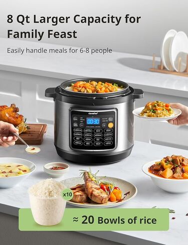 COMFEE’ 16 in 1 Electric Pressure Cooker Instant Multi Cooker Olla de Presion Non-Stick Pot Yogurt Maker Rice Cooker Slow Cooker Sauté Steamer 8 Quarts for Family Feast in Saudi Arabia