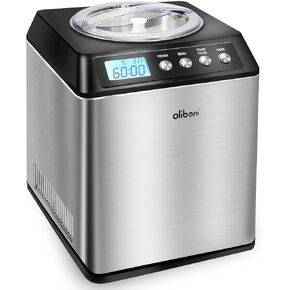 2.6 Qt Ice Cream Maker with Compressor, LCD Digital Display & Timer, No Pre-freezing, Automatic Ice Cream Machine for Homemade Use, Stainless Steel