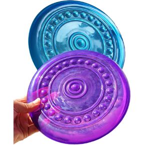 Dog Flying Discs Soft Teeth Cleanning Chew Toys,Rubber Material, Durable, Indestructible,2 Pack,18.5cm,90g,Blue and Purple Colors for Puppies Small Medium Dog Outdoor Training.