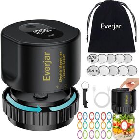 Everjar - Mason Jar Vacuum Sealer Kit, 20s Fully Automatic Suction Stop Mason Jar Vacuum Sealer, Electric Vacuum Sealing Machine for Food Storage., large, Black