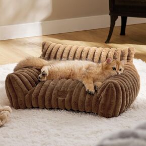 Bedsure Cute Couch for Pets - Fluffy Cat Sofa with Premium Soft Corduroy Fleece, Fuzzy Couch Bed with Removable Washable Cover, Supportive Cat Chair for Indoor Cats, 24inch, Cream