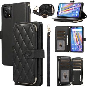 Argyle Wallet Case for UMIDIGI A11 with Wrist Strap Shoulder Strap, 9+ Card Slots Zipper Purse Luxury PU Leather Stand Checkered Cell Phone Cover for UMIGIDI A 11 11A Women Girls Green