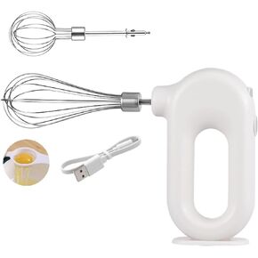 Cordless Hand Mixer Electric Handheld Mini Egg Beater 4 Speed Adjustable Mini Hand Mixer Electric Mixer, USB Charing, 1500mAh(White)