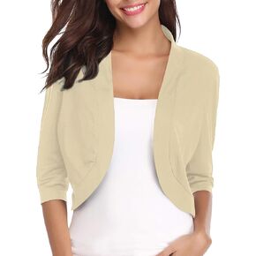 iClosam Women 3/4 Sleeve Cropped Cardigans Open Front Bolero Shrug Knit Sweater Jacket