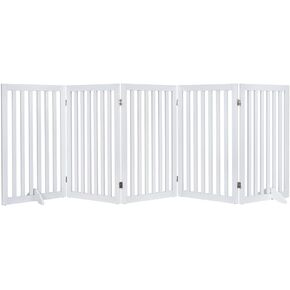unipaws 24" H Free Standing Pet Gate for Dog Cat, Wooden Dog Gates for Doorway, Stairs, Step Over Foldable Pet Fence for The House, Expandable Dog Barrier, Indoor Use, Grey