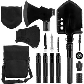 Survival Shovel Survival Axe, Heavy-Duty Carbon Steel Camping Folding Shovel with Multiple Extension Handles(7.3-21.9In), Suitable for Survival Tools in Camping, Off-Road, Excavation, and Hiking