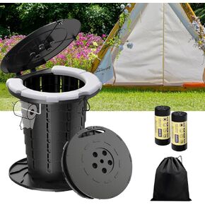 Upgraded Retractable Portable Toilet with PU Cushion, Adjustable Height Foldable Camping Toilet Travel Toilet, 300LBS Soft Seat Portable Potty with Paper Holder, Folding Toilet for Camping/Car