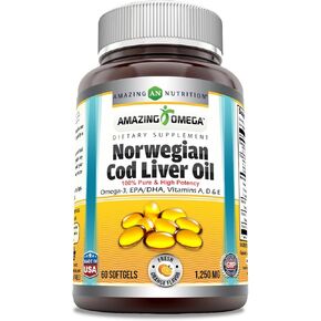 Amazing Omega Norwegian Cod Liver Oil 1250 Mg Softgels Supplement | Omega-3, EPA, DHA, Vitamin A, Vitamin D & Vitamin E (Lemon | 120 Count)
