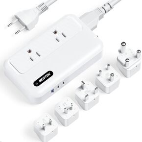 BESTEK 220V to 110V Voltage Converter US to Europe International Universal Travel Adapter for Hair Straighteners Curling Irons, 35W PD, 1 USB-A 2 USB-C Port, Power Converter Plug Combo US to EU UK