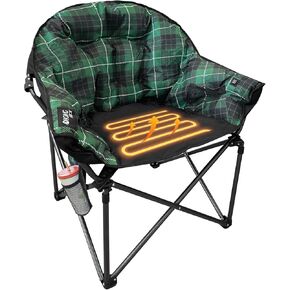 Heated Oversized Camping Chairs,Padded Patio Lounge Camp Chair,Round Moon Saucer Folding Lawn Chair with Folding Cup Holder and Carry Bag