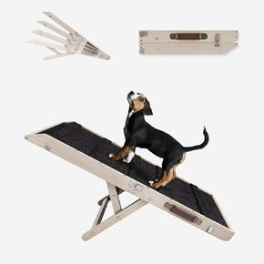 Dog Ramp Heavy Duty 100lb - Adjustable Height Pet Ramp with Gentle Slope Design, Non-Slip Solid Wood Ramp for Medium & Small Dogs, Foldable for Bed/Couch/SUV (5 Height Adjustments)