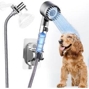 AIERSA 3 Mode High Pressure Shower Head for Dog,Dog Shower Attachment with Filtered, Dog Sprayer with Massage Brush,79 inches Dog Washing Hose for Dog Bathing Supplies