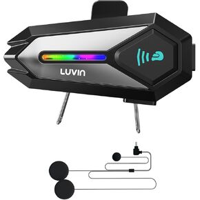 LUVIN Helmet Bluetooth Headset with RGB Light 300m Rider-to-Passenger Motorcycle Bluetooth Intercom Double Noise Cancellation Motorcycle Communication Systems with IP56 Waterproof 1000mAh HiFi Sound