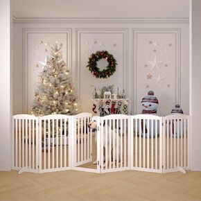 BHG No-Assembly Freestanding Dog Gate, Extended Wide 80" Tall 36" Wooden Pet Gate, Accordion Folding Playpen Fence, 2PCS Support Feet Included, for The House - Espresso