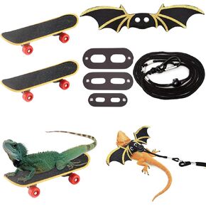 Bearded Dragon Accessories Set Adjustable Bearded Dragon Leashes and Harnesses Lizard Harness Mini Scooter for Bearded Dragon Lizard Reptiles