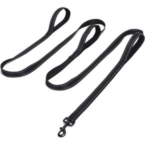 3 Handle Dog Leash, 10FT Triple Handle Dog Leash Reflective Stitching, Three Padded Traffic Handles, Heavy Duty Dog Leash, Training Dog Lead for Control and Safety (Black)