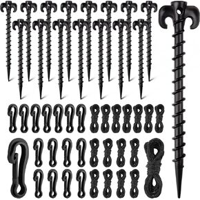 48 Pieces Plastic Inflatable Stakes Set Plastic Tent Stakes with Hooks & Ropes Camping Stakes Duty Tent Pegs for Halloween Christmas Yard Inflatables Sturdy Tent Canopy Stake