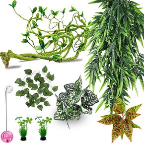 Repitle Vines for Climbing, Terrarium Hanging Plants Artificial Leaves Reptile Hide Flexible Jungle Vine Tank Accessories for Gecko Bearded Dragon Lizard Snake Chameleon Decor