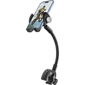 Gooseneck Phone Holder for Wheelchair, Stroller, Golf Cart, Boat, Mic Stand, Indoor Cycling Bike, Gym Bicycle Handlebar Clamp, Compatible with iPhone 16 Pro Max/15/14/13/12, Android and All Smartphone
