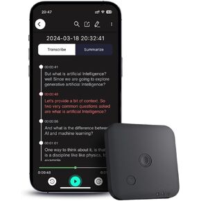 AI Voice Recorder with Speech-to-Text & Summarization, Audio Recorder for Calls, Lectures,Meetings, App Control, Support 102 Languages, 64GB Memory