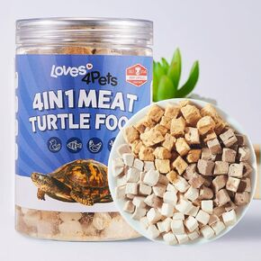 Turtle Food - 4 in 1 Natural Freeze-Dried Meat - Chicken, Duck, Salmon, Beef - Premium Box Turtle and Aquatic Turtle Treats for Baby Turtles - Human-Grade Quality