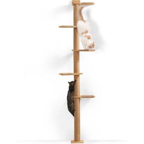FUKUMARU Tall Cat Tree, 5 Tier Floor to Ceiling Cat Tower, Wall-Mounted Cat Scratching Post, Wild Simulation Cat Wall Shelves, Suitable for Kittens Cats Climb, Scratch, Lookout and Play