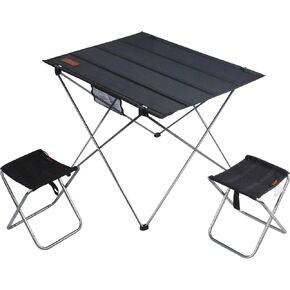 Lightweight Camping Folding Table Set, Small Durable Aluminum Frame and Seat for 3 People, Oxford Cloth Tabletop Aluminum for Outdoor Garden BBQ Beach Picnic (Small Table with 5 Chairs)