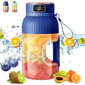 Portable Juicer Blender,2024 New Multifunctional Portable Juicer Cup with Digital Display,Portable Juicer Cup, Small Travel Blender for Shakes and Smoothies (Blue, Single cup single lid)