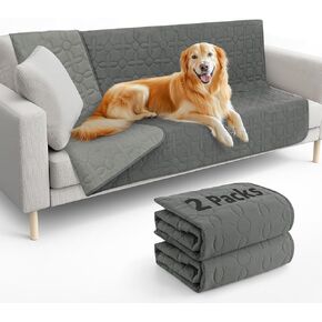 Waterproof Dog Bed Blanket - Washable Couch Cover Reversible Leakproof Pet Blanket Sofa Furniture Sheet Protector, Reusable Blanket for Pets Kids Dog Cat (Dark Gray+Light Gray,54'' x 82'',2 Pack)