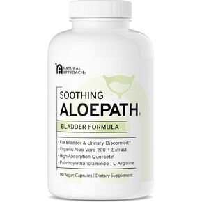 ALOEPATH | For Bladder Discomfort & Urinary Tract Health | Maximum Strength Organic 200:1 Aloe Vera Extract - 220,000mg Equivalence | Palmitoylethanolamide, Quercetin & L-Arginine | 90 Capsules