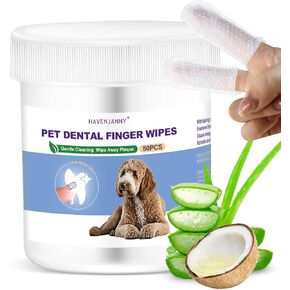 HavenJanny 50pcs Pet Teeth Cleaning Wipes for Dogs and Cats, Dog Dental Wipes for Reducing Plaque and Freshening Breath, Disposable Gentle Cleaning and Gum Care