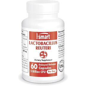 Supersmart - Lactobacillus Reuteri 5 Billion CFU per Day (Probiotic Supplement) - Digestive Health - Intestinal Microflora Balance - Normal Lipid Balance | Non-GMO & Gluten Free - 60 DR Capsules