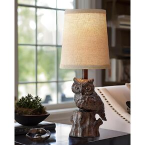 14.25" Small Table Lamp for Living Room Farmhouse Bedside Resin Single Lamp with White Owl Lamp Shape for Bedroom Retro Rustic Nightstand Lamp