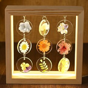 SMUK Handmade Dried Flower LED Desk Lamp, 3 Way Dimmable Cute Pressed Flower Bedside Lamp with Wooden Frame for Desk, Table, Bedroom, Living Room, Office, Aesthetic Cute Table Lamp