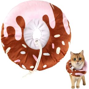Cat Cone Collar Soft, Plush Pillow Cute Donut Cat Cones Lightweight Adjustable Neck Cone for Cats Kittens After Surgery, M
