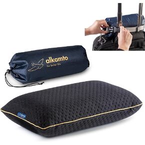 Travel & Camping Comfortable Memory Foam Pillow – Easy to Carry Portable Bag – Temperature Regulating Pillow Case (Black)