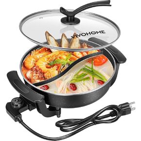 VIVOHOME Electric Hot Pot 6L Non-Stick Shabu-shabu Hot Pot with Divider 110V BPA FREE Fondue with Tempered Glass Lid for 1-6 People Party, Family Dinning