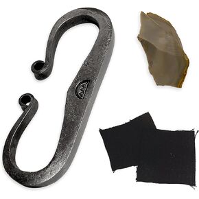 Flint & Steel Firestarter Package - Starter Kit - Includes Forged Steel Striker, Flint and Charcloth - Great Package for Learning Primitive Firestarting Skills