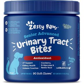 Zesty Paws Senior Cranberry Supplement for Dogs - Bladder Bites for Dogs - Kidney & Urinary Tract for Dogs - Soft Chews with D-Mannose, Vitamin B6 & L-Arginine - Chicken - 90 Count