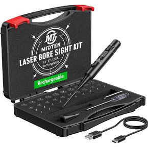 MidTen Rechargeable Bore Sight Kit, Professional Red/Green Laser Bore Sighter Kit 32 Adapters for 0.17 to 12GA Cal, Multiple Caliber Bore Sight Laser with Button Switch, Powerful Hunting Laser Tool