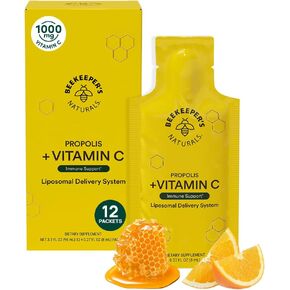 Beekeeper's Naturals Liposomal Vitamin C + Propolis, Effective Bio-Available Immune Support Delivery, 12 Ct