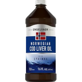 Piping Rock Cod Liver Oil Liquid 16 fl oz | with EPA DHA | Engelvaer Norwegian | Non-GMO, Gluten Free Supplement