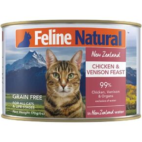 Feline Natural - BPA-Free & Gelatin Free Canned Cat Food - Chicken & Venison, 3oz (24 Pack)