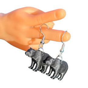 Bear Earrings in Resin Wildlife Dangle for Quirky Trendy Women and Girls (Blue)