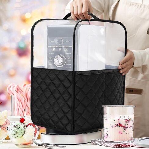 غطاء غبار علوي شفاف من LUXJA متوافق مع Ninja CREAMi NC501، NC301، NC299AMZ، غطاء غبار صانع الآيس كريم متوافق مع آلة صنع الآيس كريم Ninja مع جيوب الملحقات، أسود in Kuwait